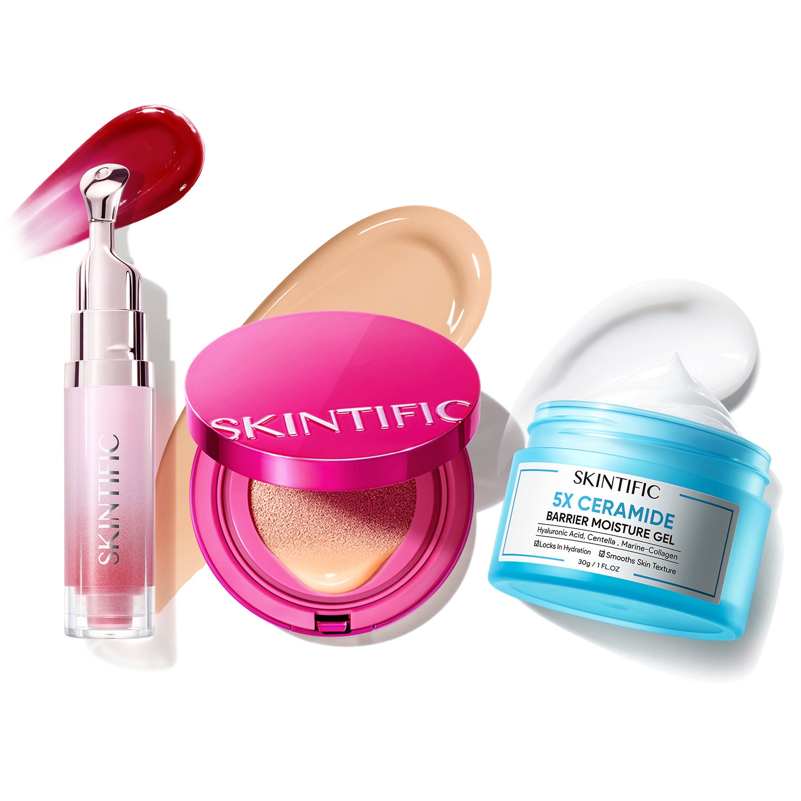 Sérum labial + Cushion de cobertura + Hidratante reparador de barrera con 5X ceramidas