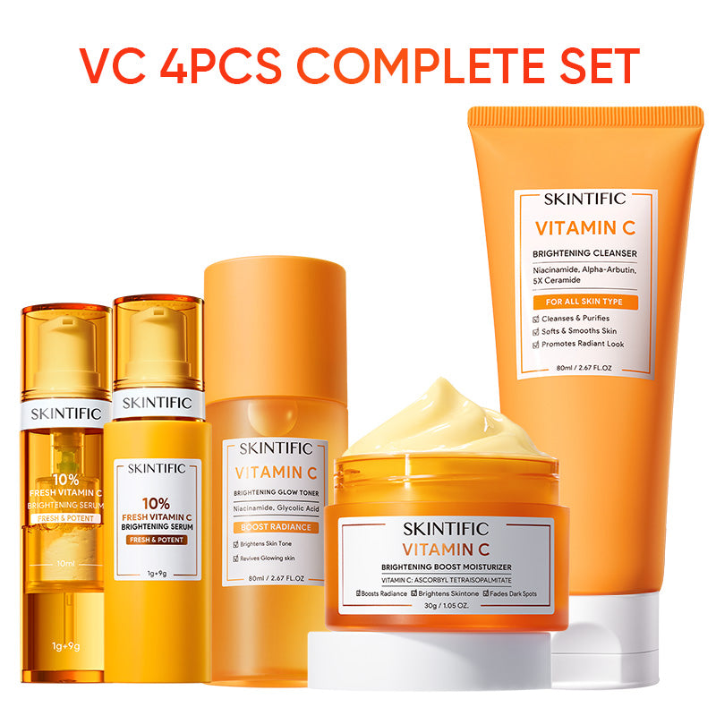 SKINTIFIC Vitamin C 4pcs skincare set including cleanser, toner, 10% fresh vitamin c serum and brightening moisturizer